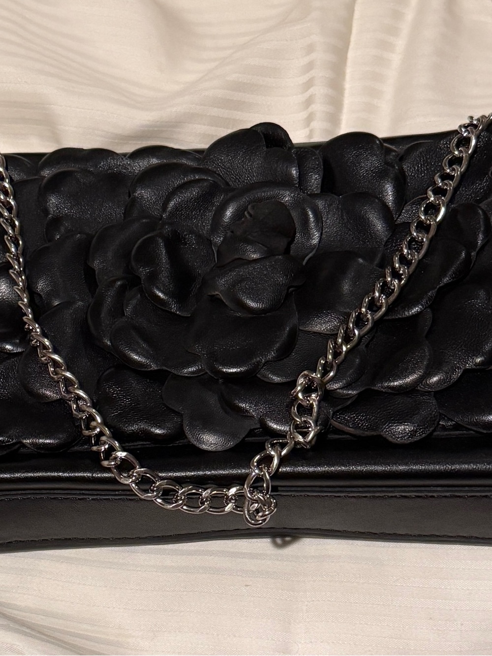 Patricia Nash Black Galina Flower Leather Crossbody Bag